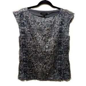 Banana Republic Eyelash Animal Print Sleeveless Fuzzy Blouse Gray Size XS